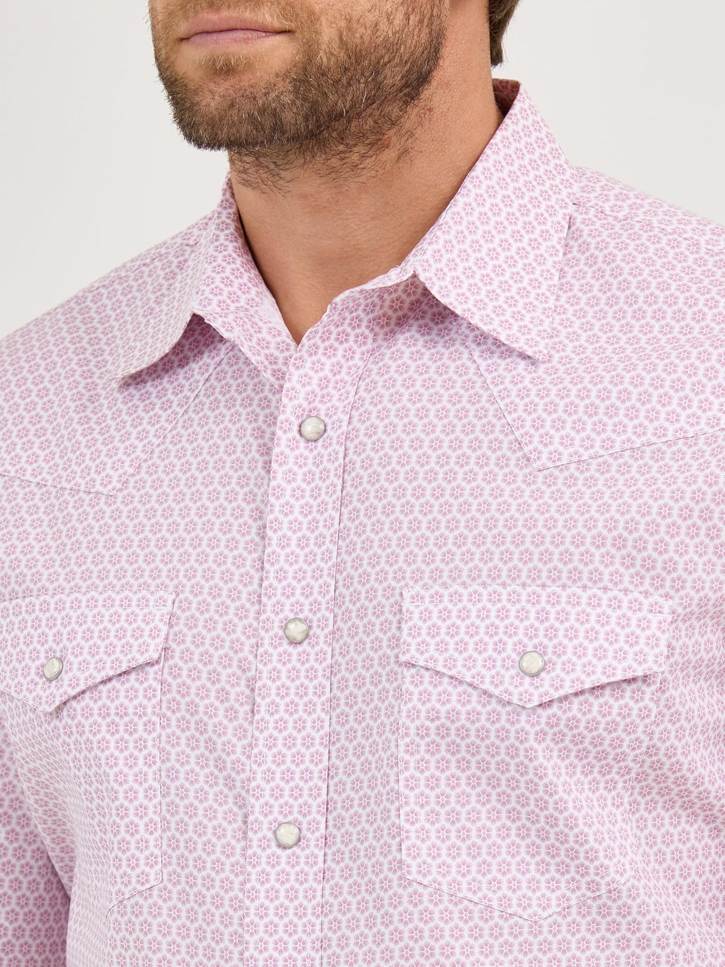 Wrangler Pink Sangria Burst Men's 20X Competition Short Sleeve Western Snap Shirt 112365374