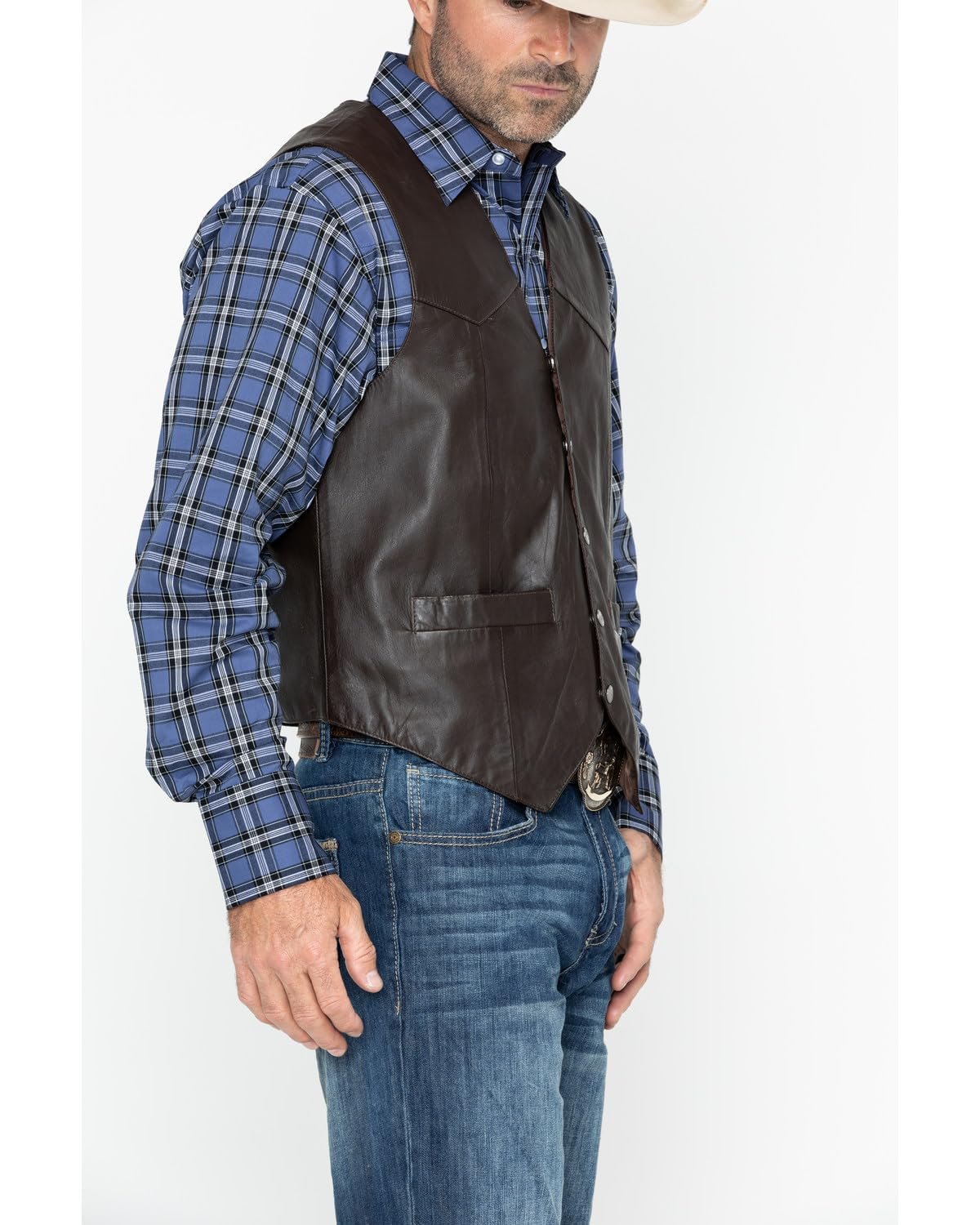 Scully Men's Soft Touch Lambskin Leather Snap Front Vest - Brown