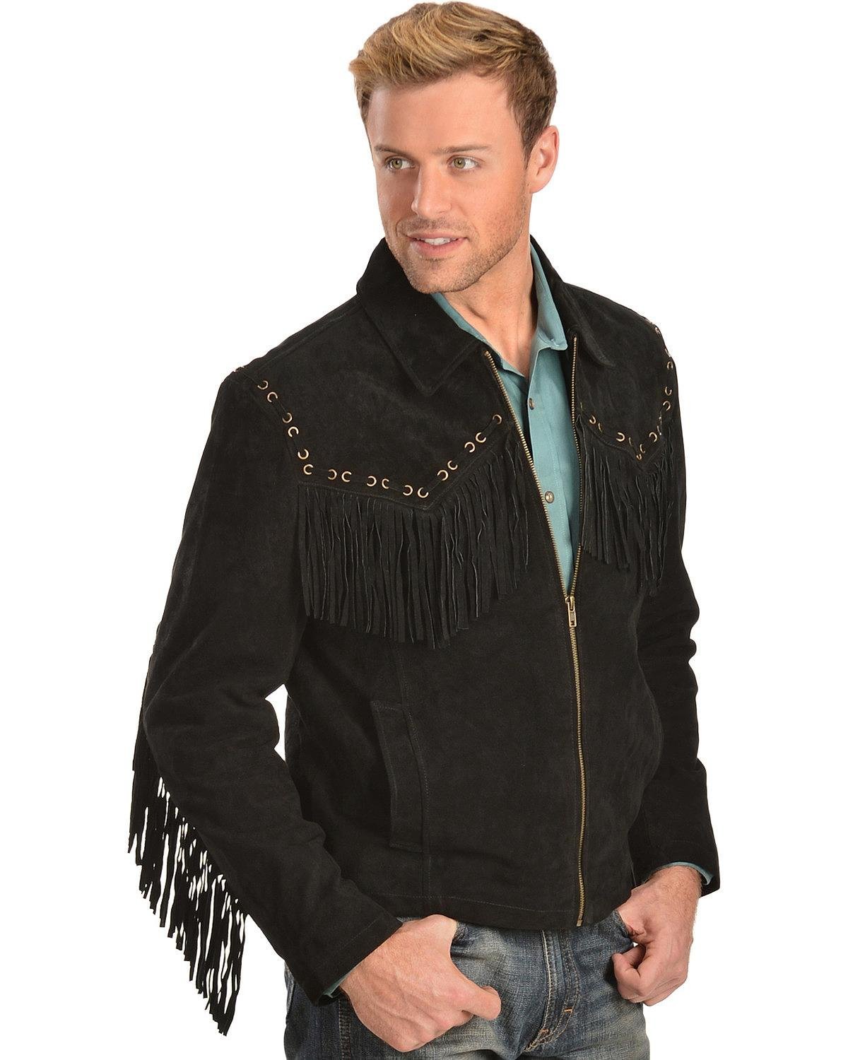 Scully Men's Boar Suede Fringe Leather Jacket - Black