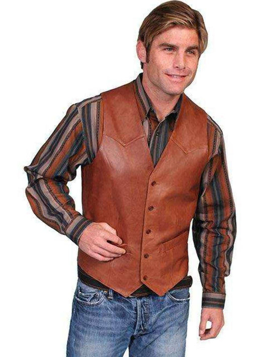 Scully Men's Lamb Leather Western Vest - Antique Brown