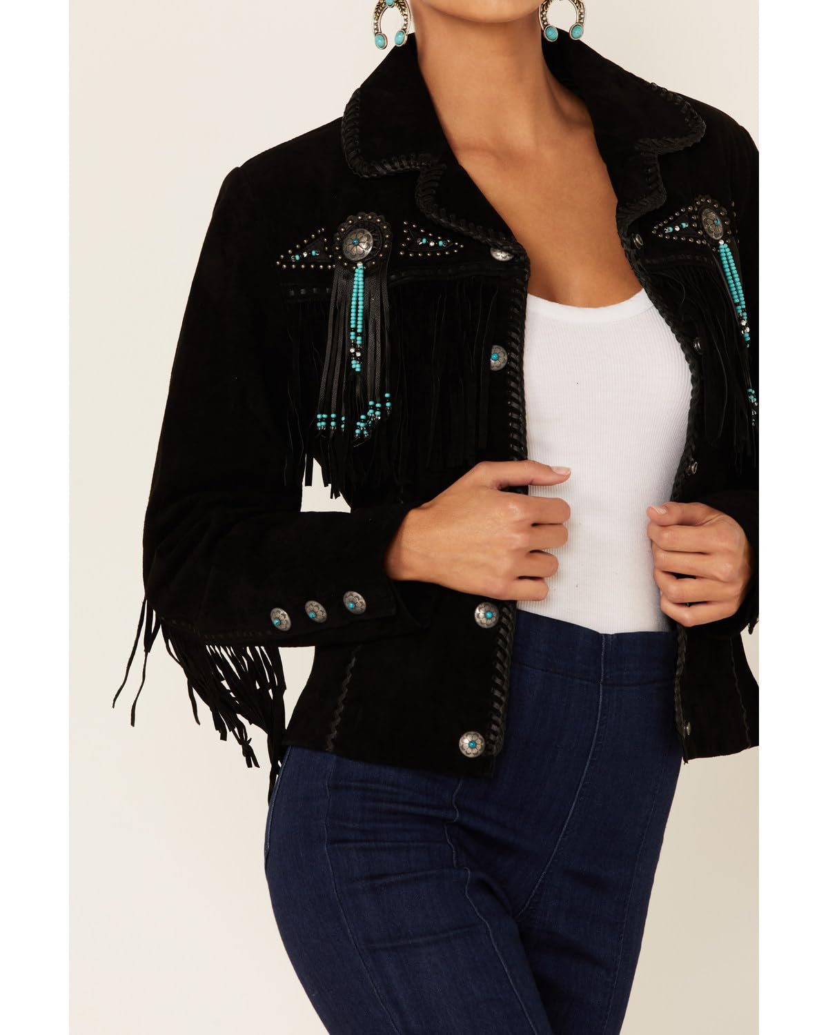 Scully Women's Fringe and Beaded Suede Leather Jacket - Black