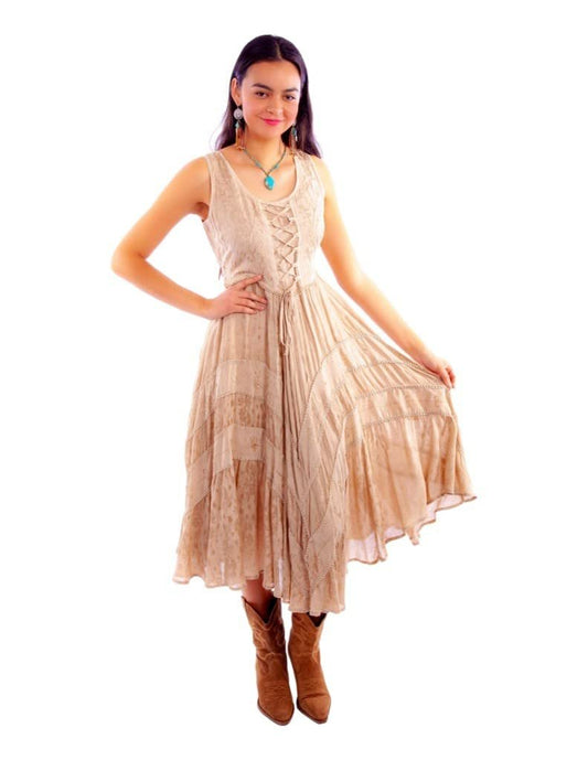 Scully Women's Lace Front Sleeveless Full Length Dress - Light Latte