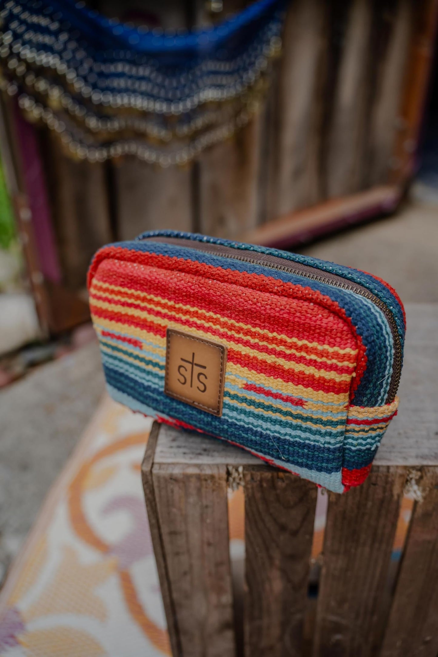 STS Ranchwear Women's Chaynee Valley Serape Collection Bebe Cosmetic Western Style, Leather & Cotton Bag, Multi