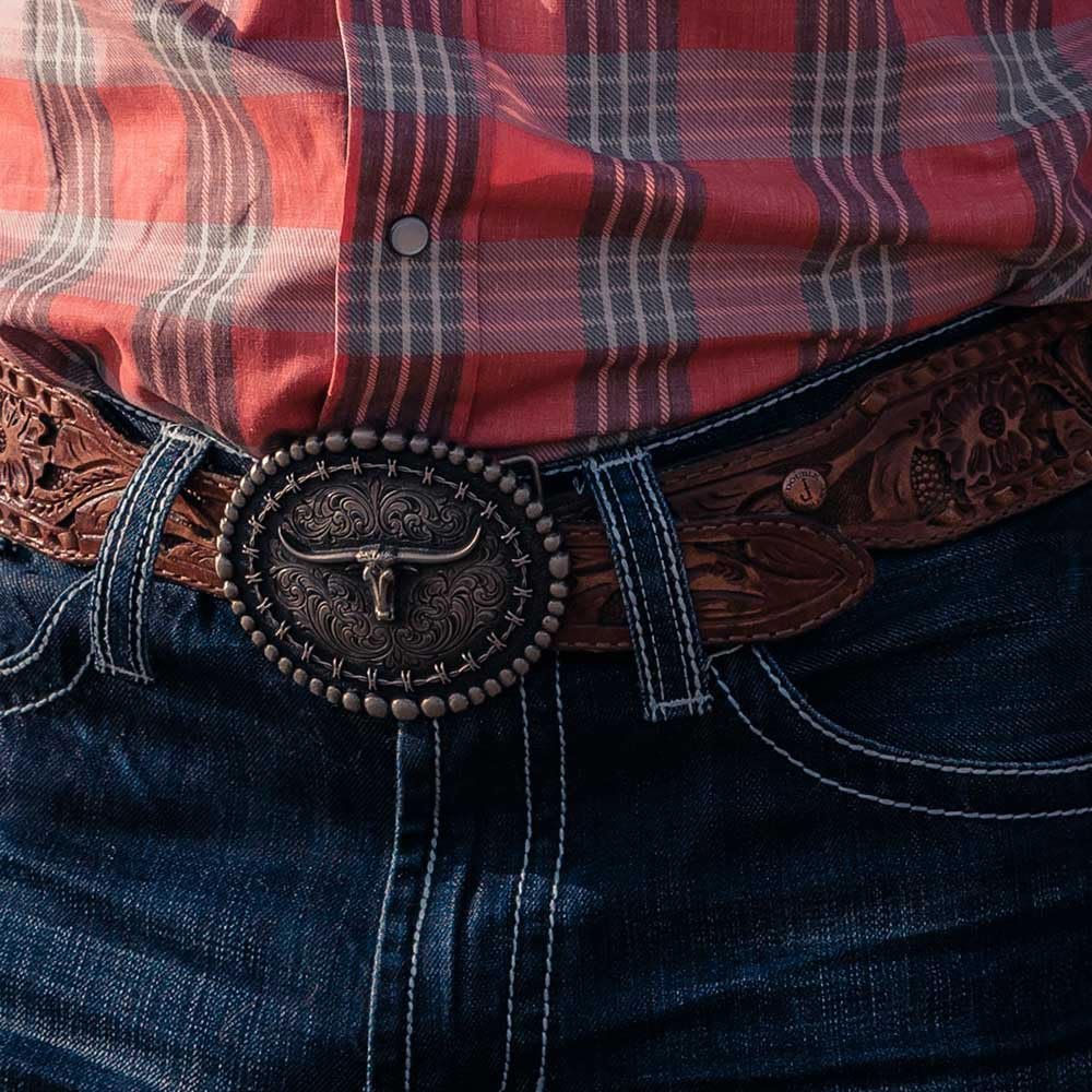 Montana Silversmiths Barbed Wire Longhorn Belt Buckle