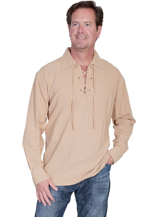 Scully Men's Cantina Lace-Up Long Sleeve Shirt - Sand