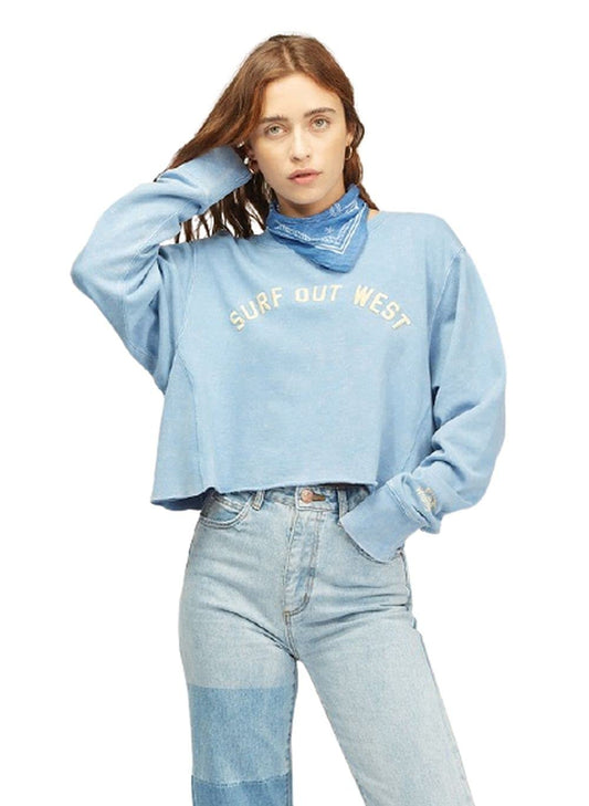 Billabong x Wrangler Women's Past Time Crew Neck Sweatshirt Comfort Solid New