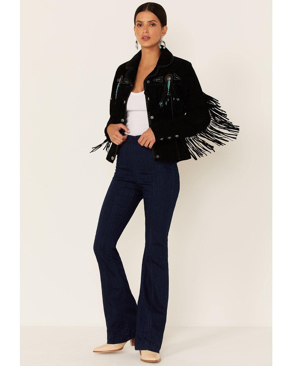 Scully Women's Fringe and Beaded Suede Leather Jacket - Black