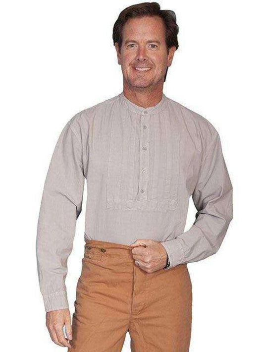 Scully Rangewear Men's Classic Pleated Bib Inset Frontier Shirt - Light Grey