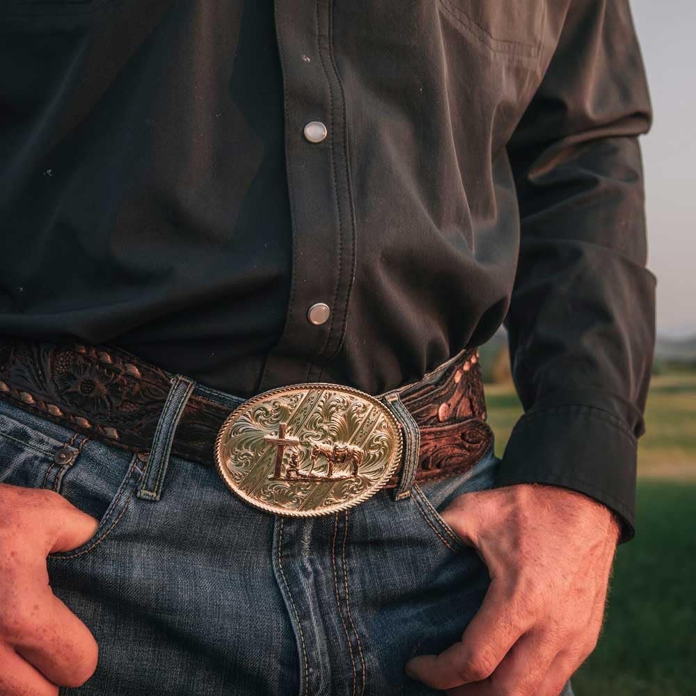 Montana Silversmiths Striking Engraved Christian Cowboy Belt Buckle