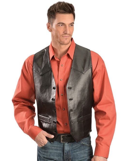 Scully Men's Lamb Leather Western Vest - Black Lamb