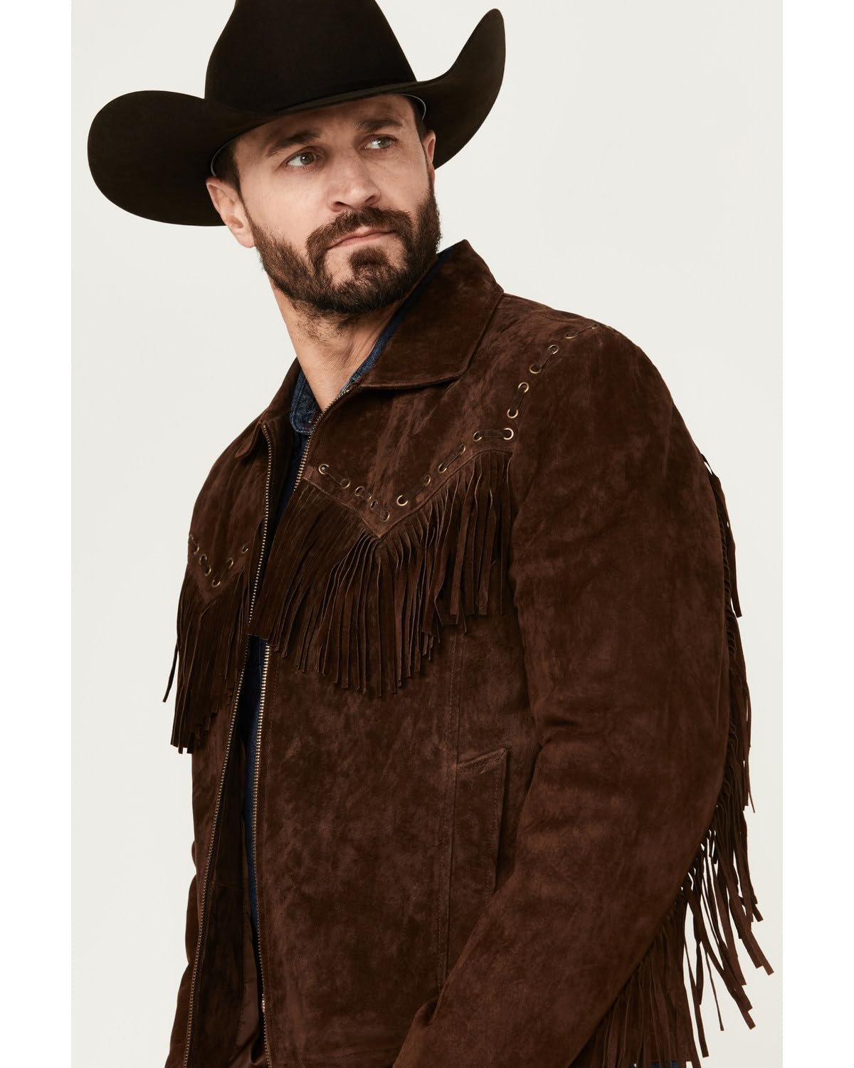 Scully Men's Boar Suede Fringe Leather Jacket - Chocolate