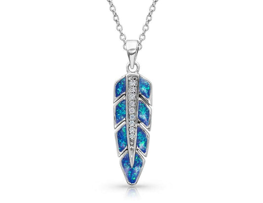 Montana Silversmiths Womens Montana Silversmith Hawk Feather Opal Necklace 19" Silver/Opal