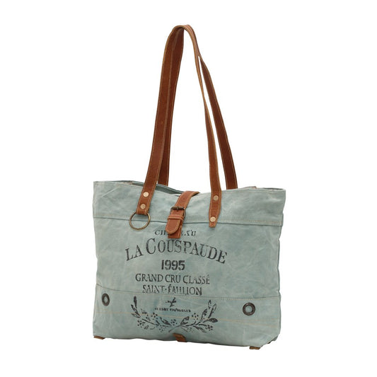 Myra Bag Womens LA COUSPADE Canvas Tote Bag Zip Pocket Double Handle Solid Green