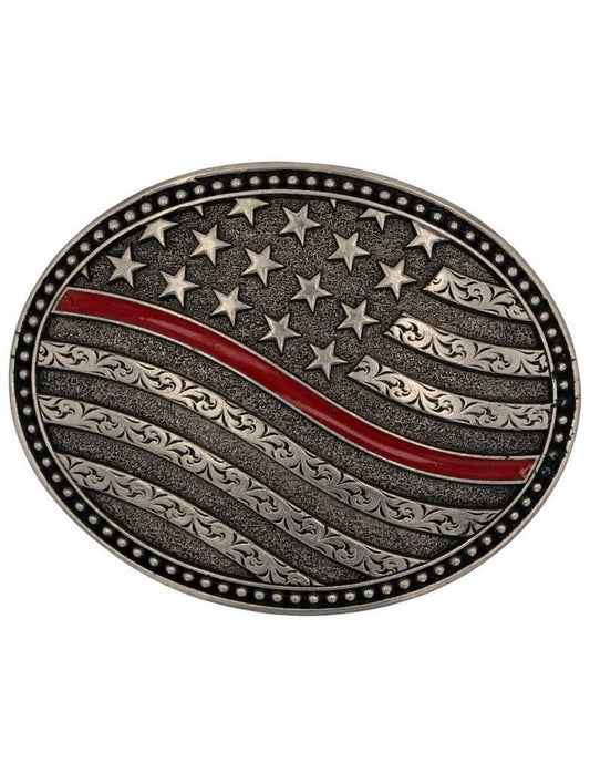 Montana Silversmiths Belt Buckle Support Thin Red Line Silver A967TRL