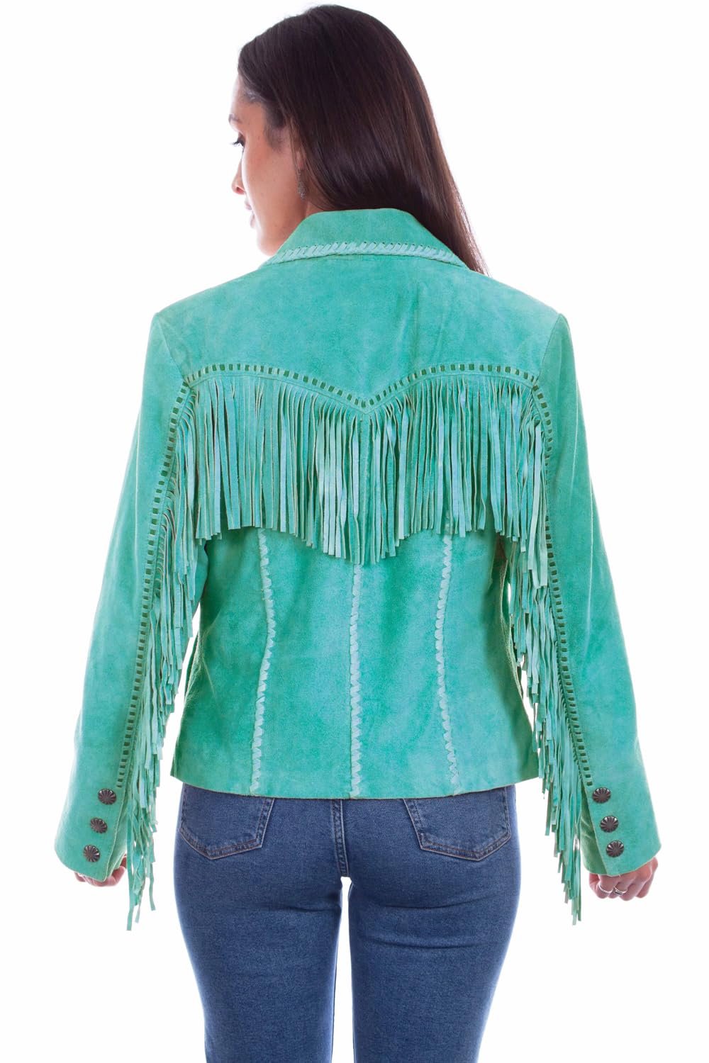 Scully Women's Suede Fringe Leather Snap Jacket - Turquoise