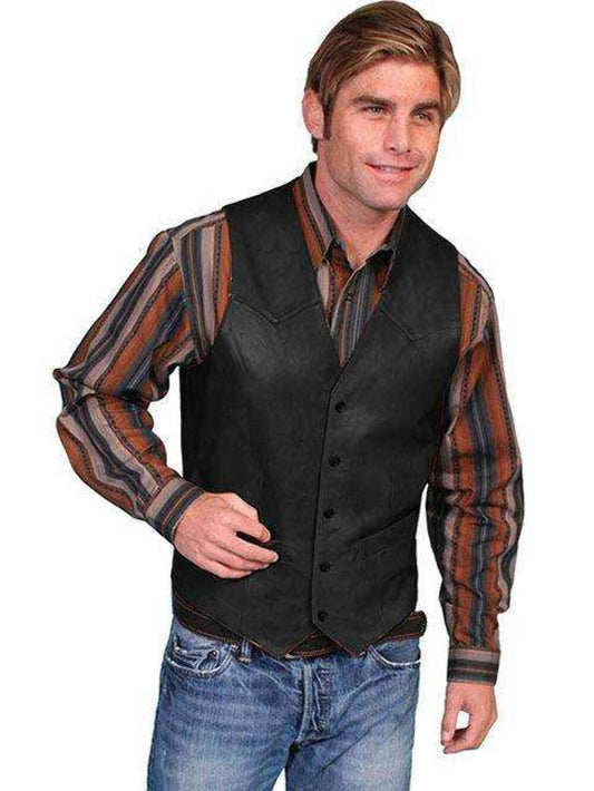 Scully Men's Lamb Leather Western Vest - Black