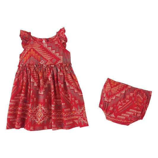 Wrangler Red Multi Little Girl's Southwestern Ruffle Strap Dress 112346560