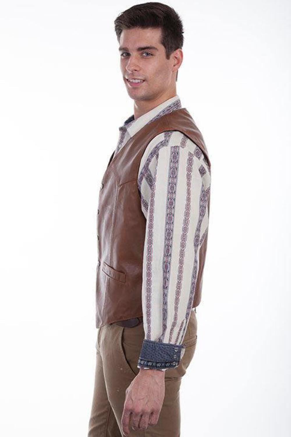 Scully Men's Soft Touch Lambskin Leather Snap Front Vest - Saddle Tan