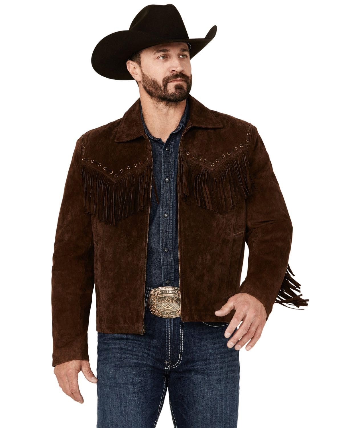 Scully Men's Boar Suede Fringe Leather Jacket - Chocolate
