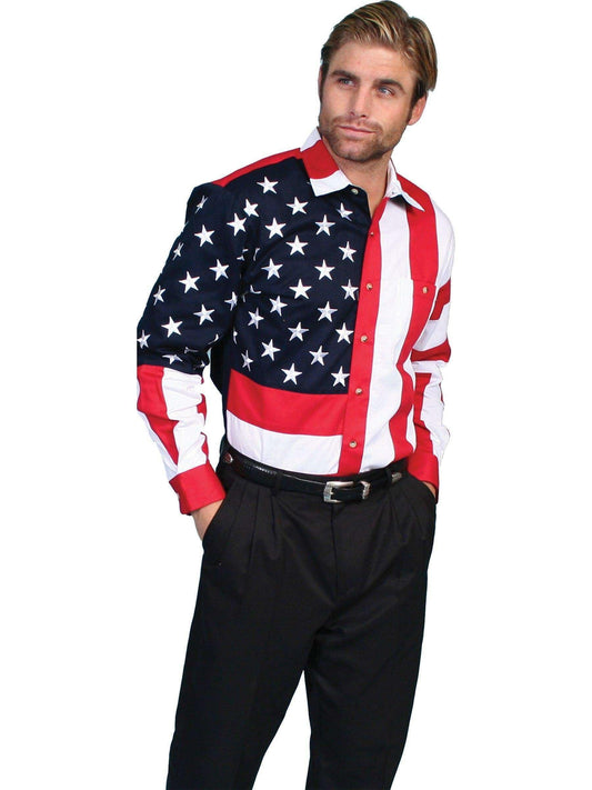 Scully Rangewear Men's Patriotic American Flag Long Sleeve Western Shirt