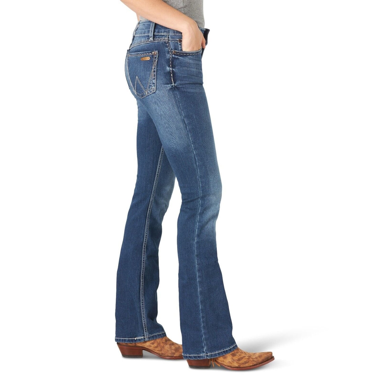 Wrangler Women's Retro Mae Mid Rise Stretch Boot Cut Jean Comfort Wash Dark New