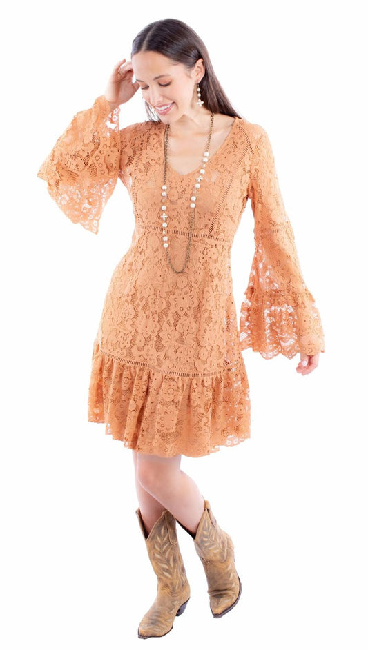 Scully Women's Lace Crochet Long Sleeve Mini Dress - Lt Latte