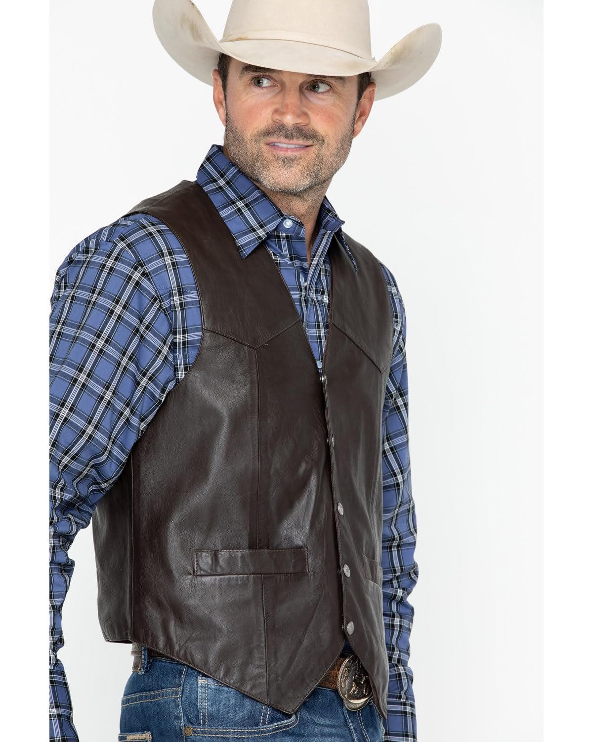 Scully Men's Soft Touch Lambskin Leather Snap Front Vest - Brown