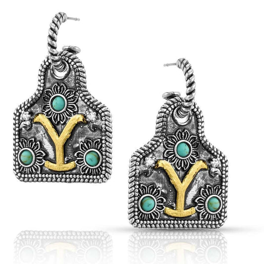 Montana Silversmiths Officially Licensed Yellowstone Earrings (Dutton Family Y Brand Cow Tag)