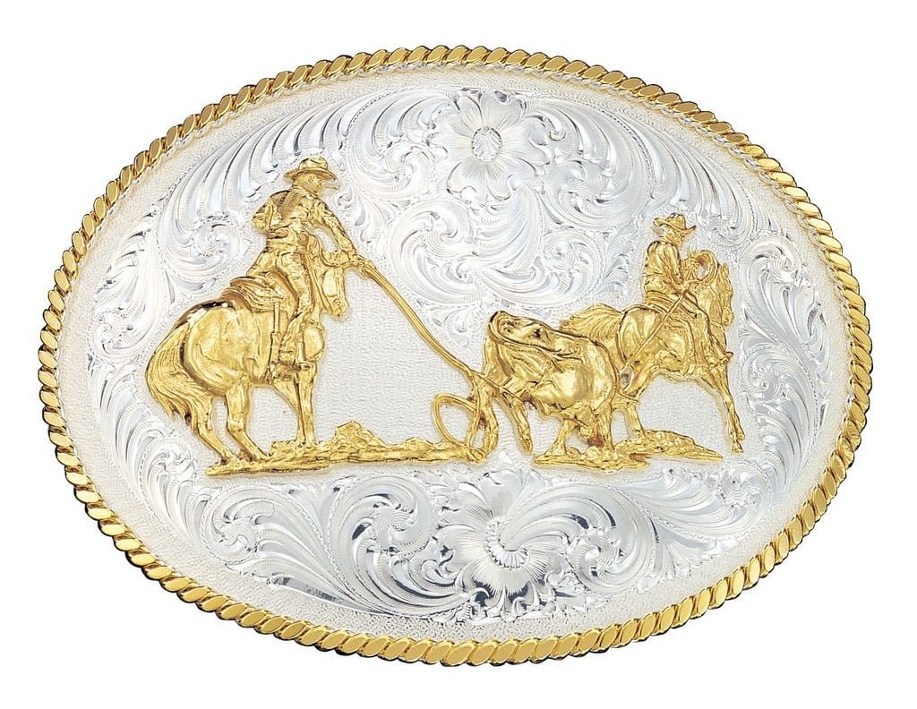 Montana Silversmiths Belt Buckle Mens Large Team Ropers Silver 2130