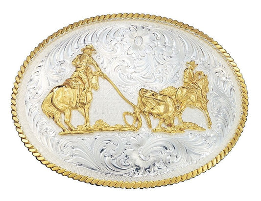 Montana Silversmiths Belt Buckle Mens Large Team Ropers Silver 2130