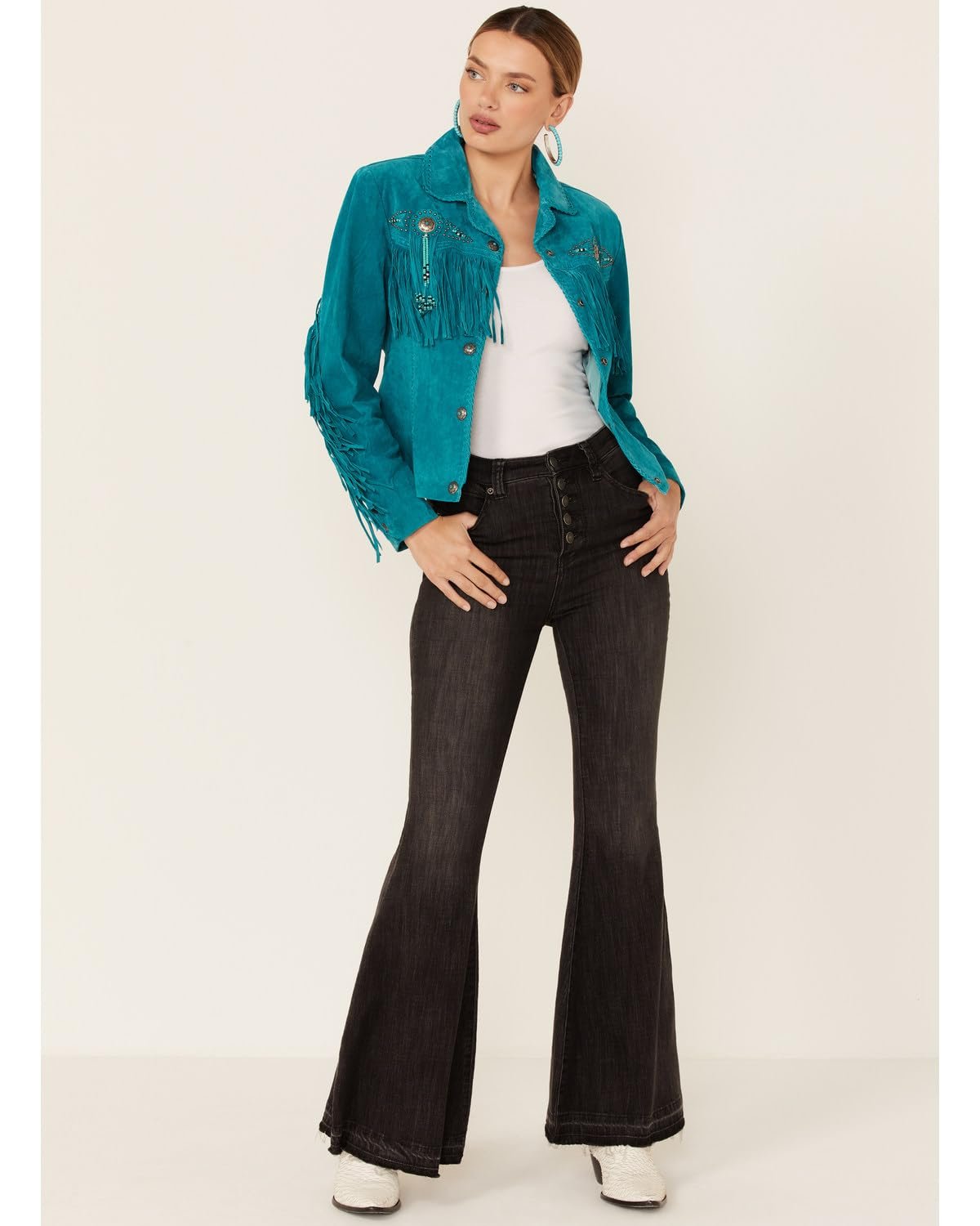 Scully Women's Fringe and Beaded Suede Leather Jacket - Turquoise