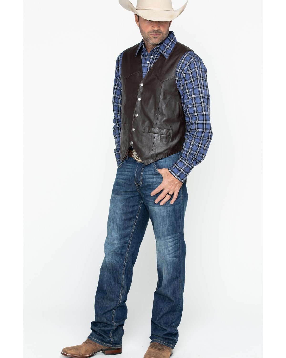 Scully Men's Soft Touch Lambskin Leather Snap Front Vest - Brown
