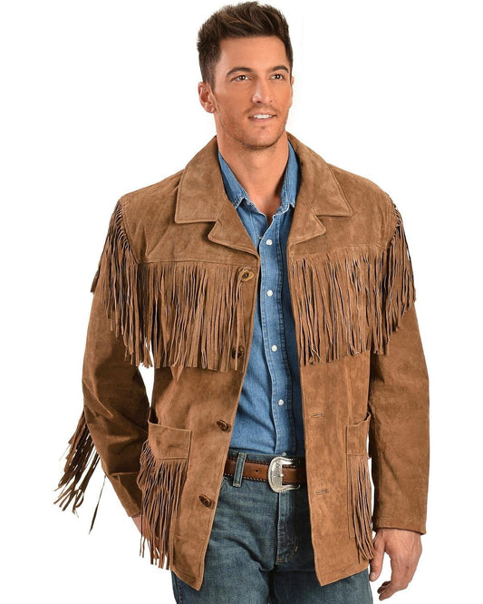 Scully Men's Suede Fringe Leather Jacket, Cinnamon