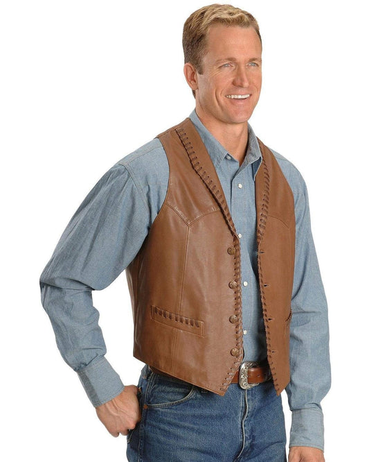 Scully Men's Whipstitch Lamb Leather Vest - Ranch Tan