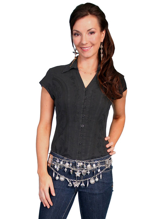 Scully Women's Cantina Celia Cap Sleeve Peruvian Cotton Blouse - Black