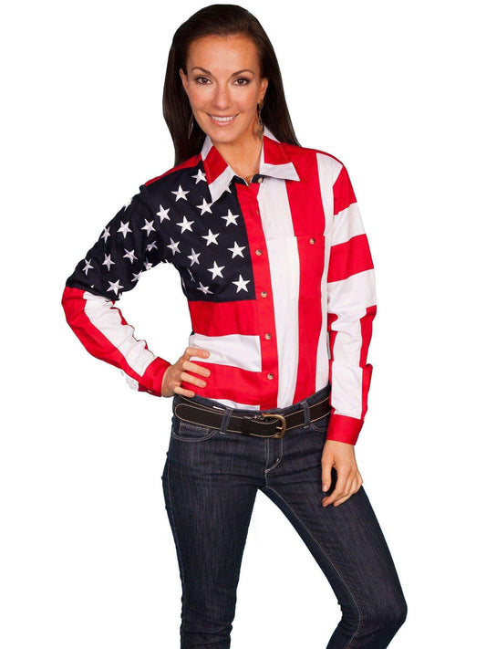 Scully Women's Patriotic Flag Long Sleeve Shirt