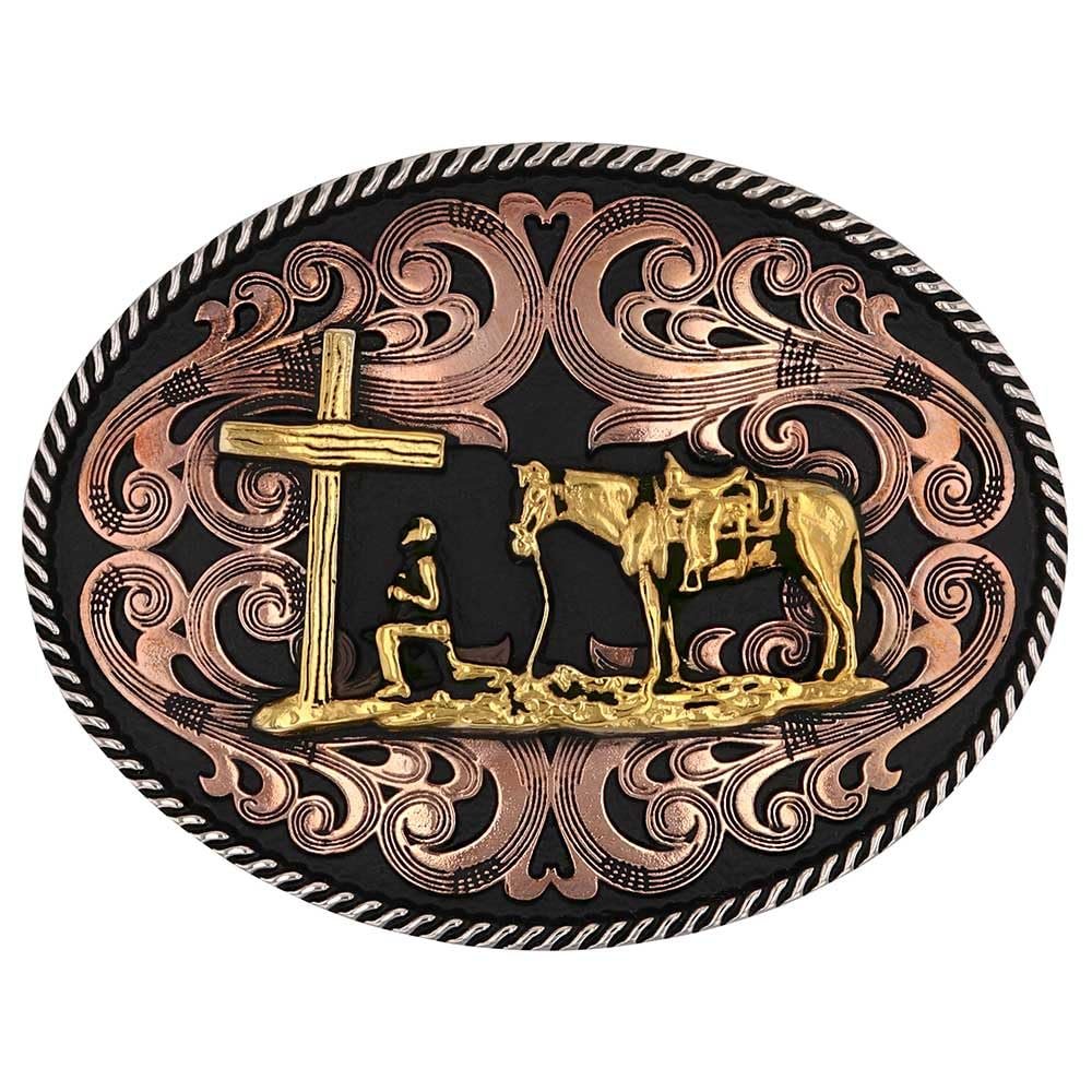 Montana Silversmiths Tri-tone Christian Cowboy Belt Buckle