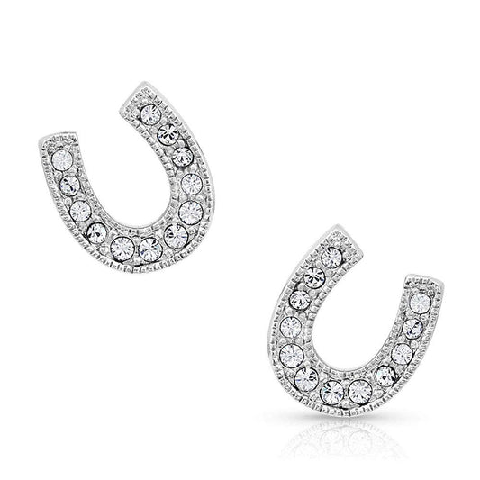 Montana Silversmiths Crystal Clear Stuck on Luck Horseshoe Earrings