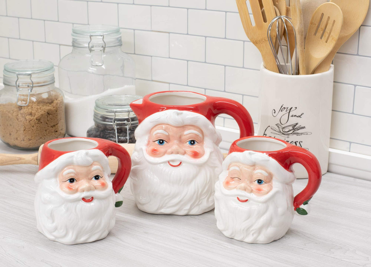 Vintage Winking and Smiling Santa Face Mug Set