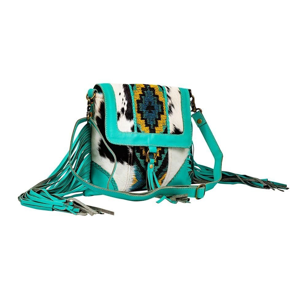 Myra Bag Shoulder Bag for Women Western Upcycled Hairon Canvas & Leather Tassel