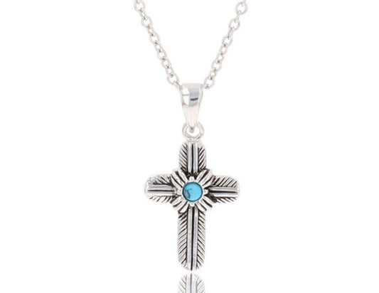 Montana Silversmiths Feathered Turquoise Center Cross Necklace