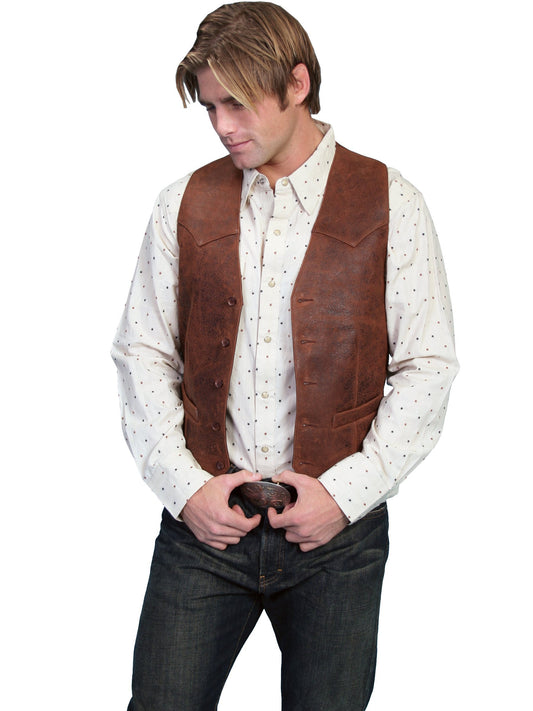 Scully Men's Lamb Leather Western Vest - Brown