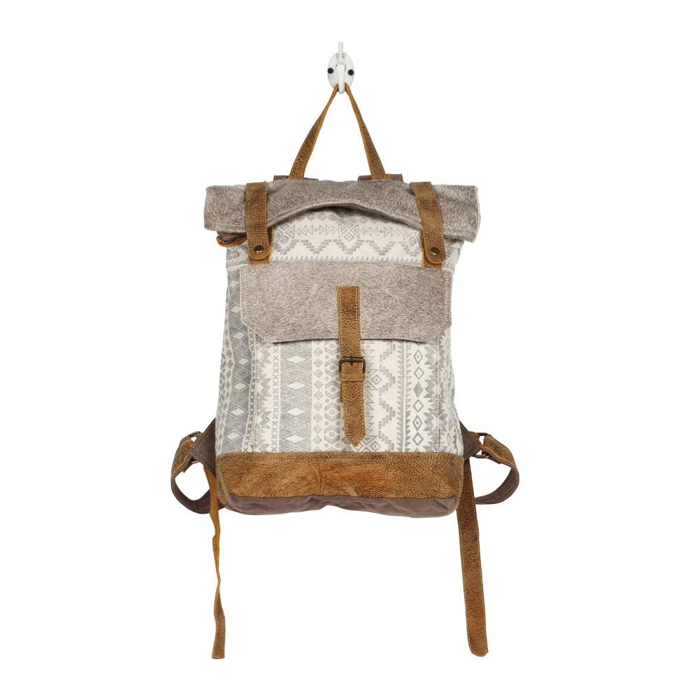 Myra Bag Classy Backpack Bag in Ivory and Brown