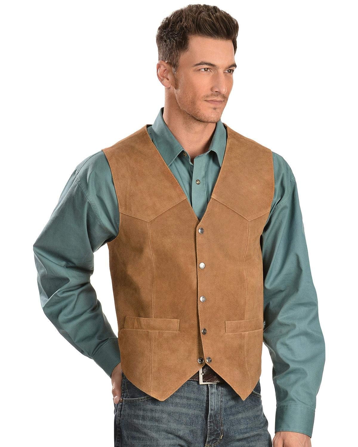 Scully Men's Calf Suede Leather Snap Front Vest - Rust