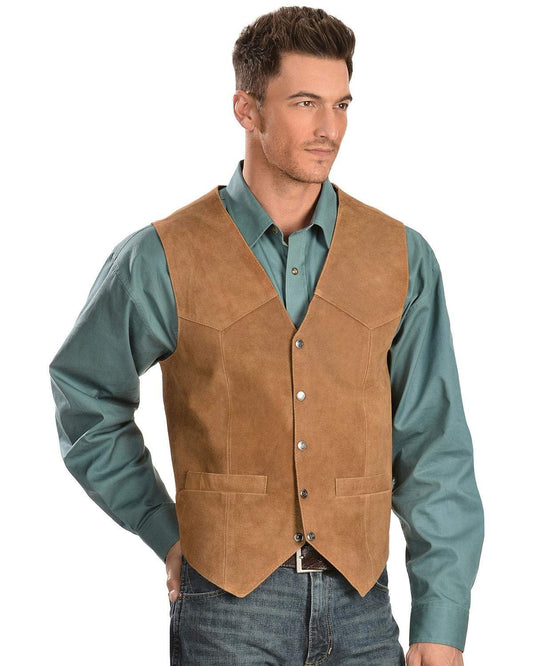 Scully Men's Calf Suede Leather Snap Front Vest - Rust