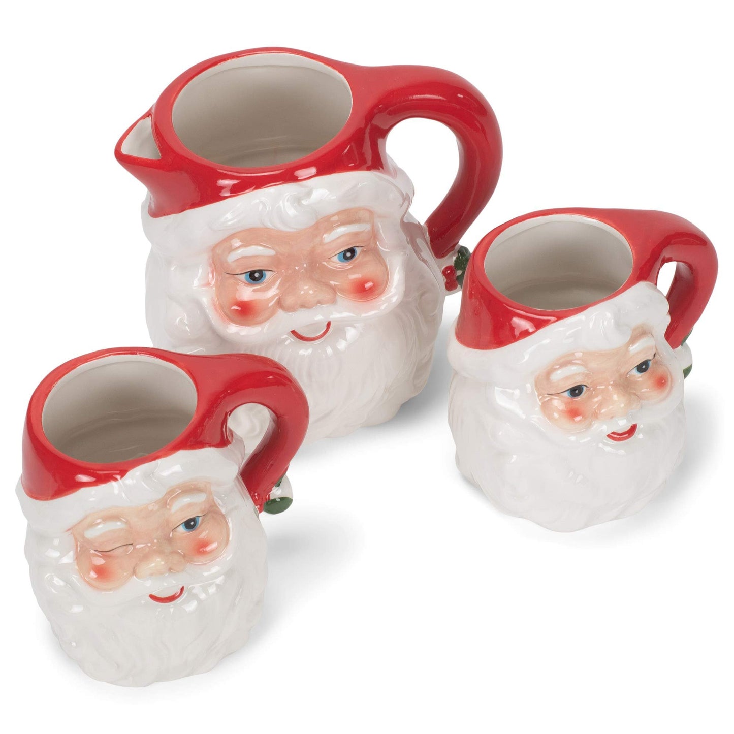 Vintage Winking and Smiling Santa Face Mug Set
