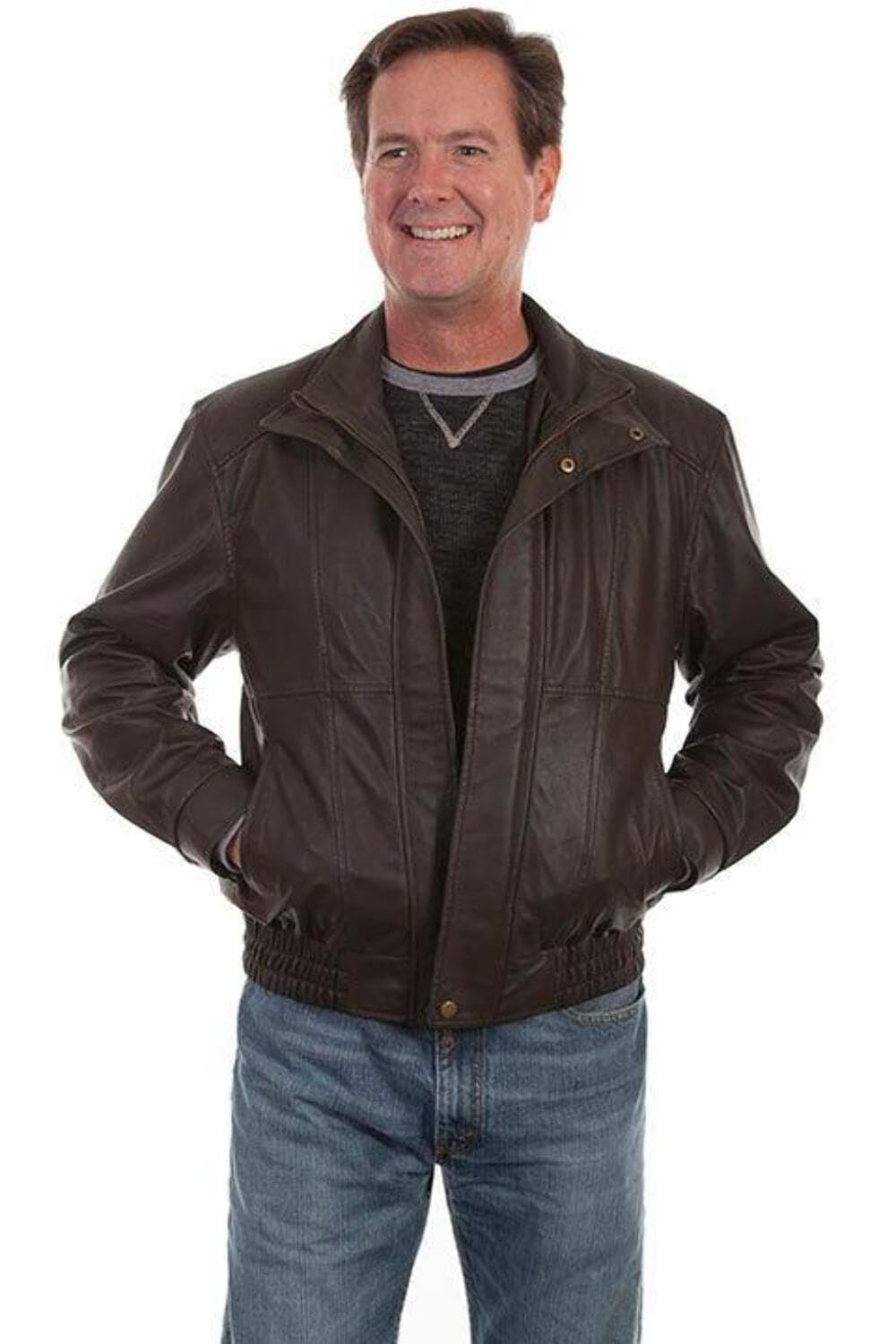 Scully Men's Leather Double Collar Featherlite Jacket - Chocolate/Olive