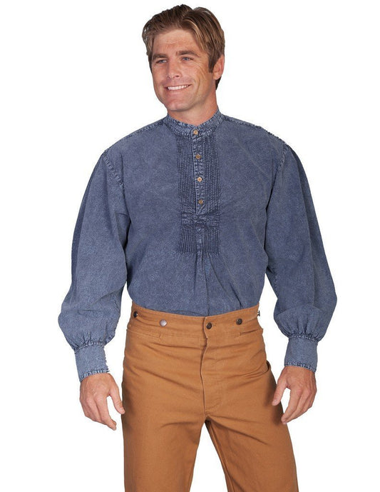 Scully Men's Wahmaker Pleated Front Puffed Sleeve Shirt - Dark Blue