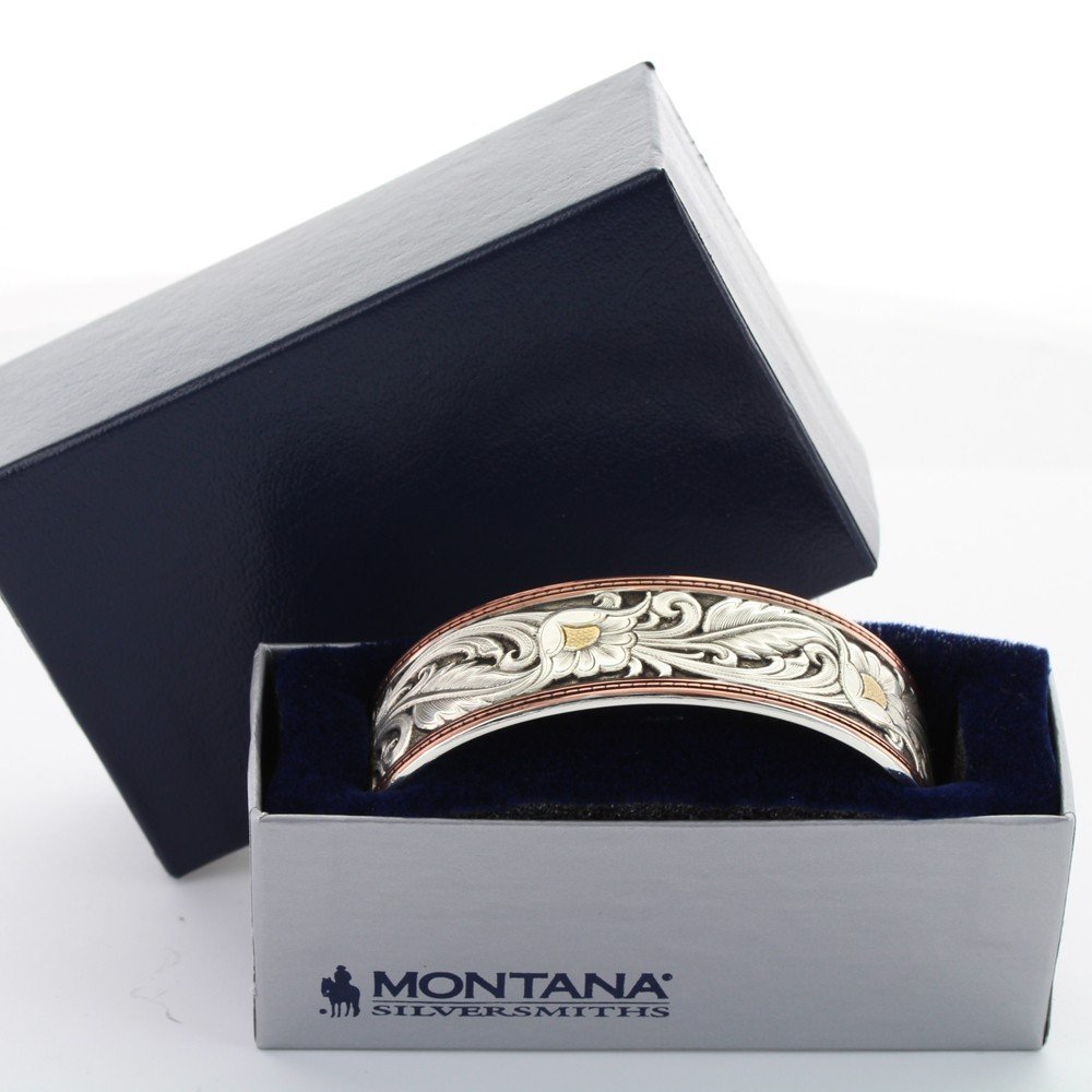 Montana Silversmiths LeatherCut Tri-Colored Floral Cuff Bracelet