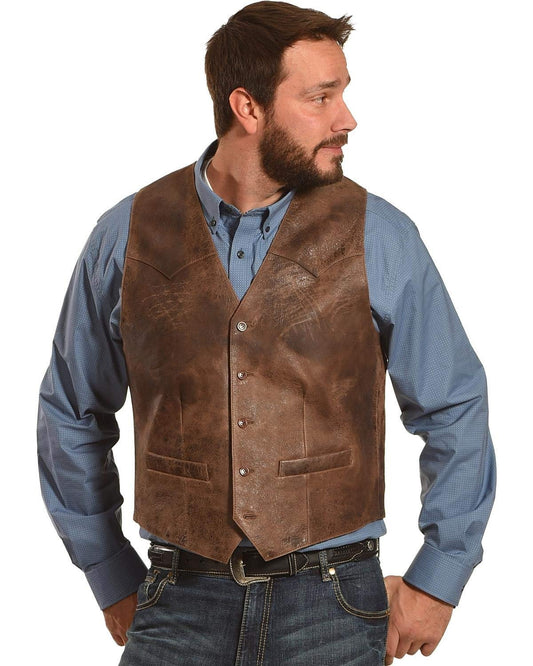 Scully Men's Lamb Leather Western Vest - Dark Brown